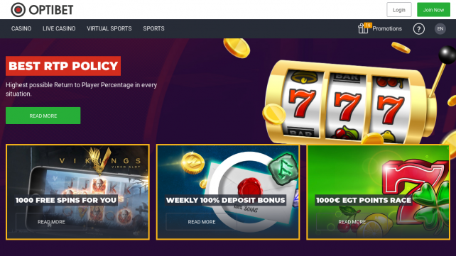 Optibet Casino Homepage Desktop
