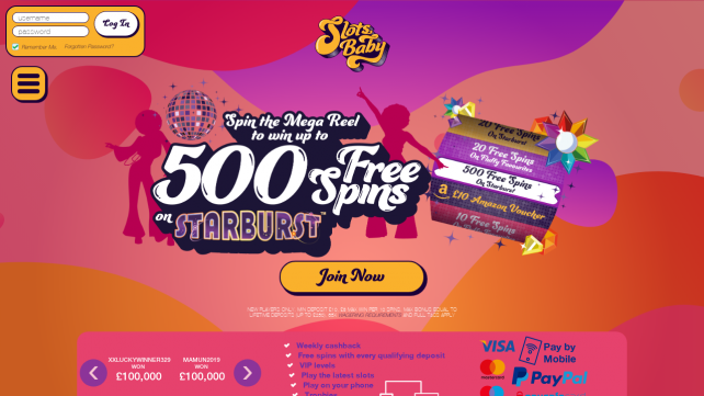 Slots Baby Homepage Desktop
