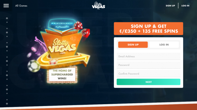 Slotty Vegas Homepage Desktop