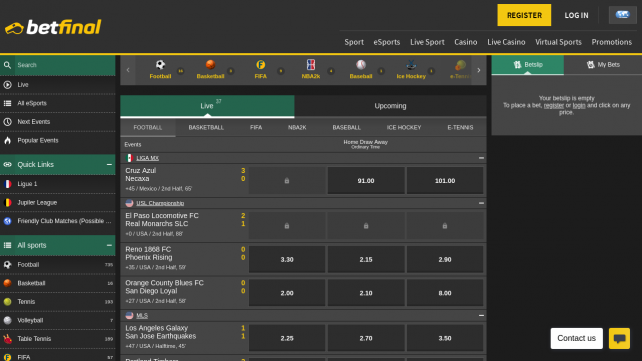 Betfinal Casino Homepage Desktop