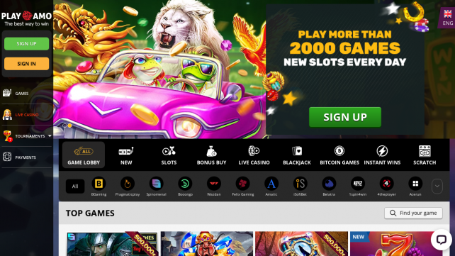 PlayAmo Homepage Desktop