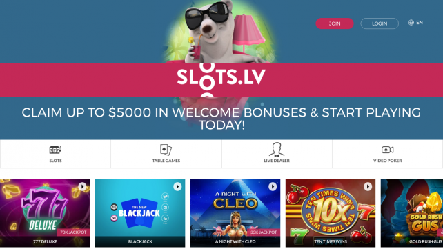 Slots.lv Homepage Desktop