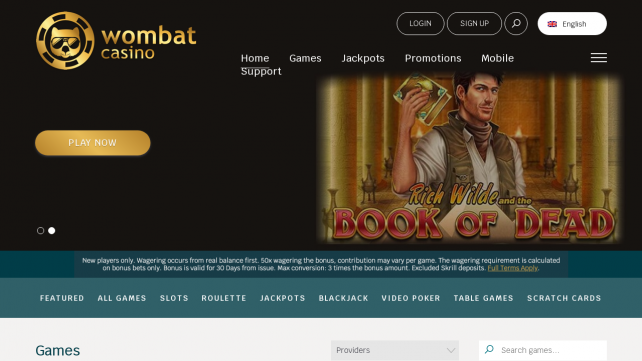 Wombat Casino Homepage Desktop