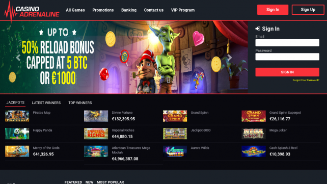 Casino Adrenaline Homepage Desktop