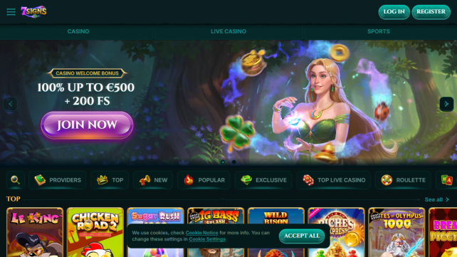 7Signs Casino Homepage Desktop