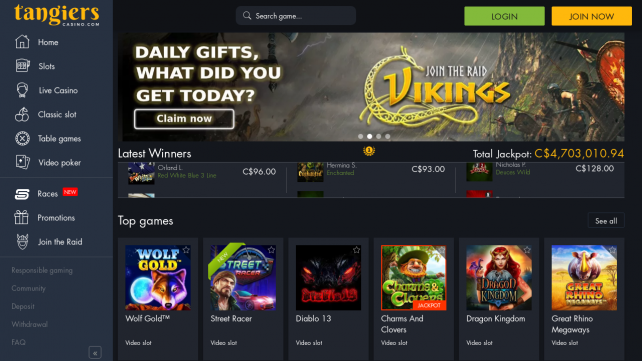Tangiers Casino Homepage Desktop