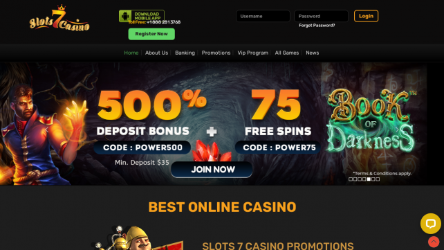Slots7 Casino Homepage Desktop