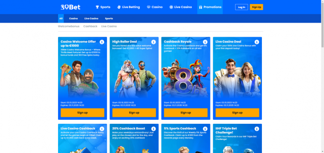 30Bet Homepage Desktop