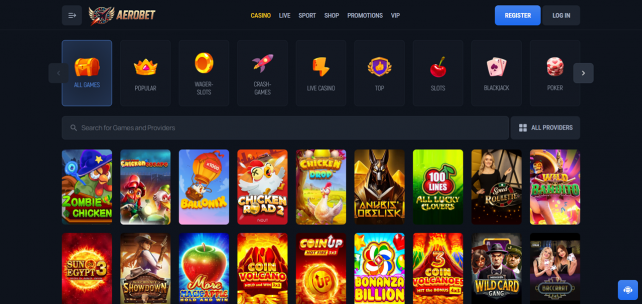 Aerobet Casino Homepage Desktop