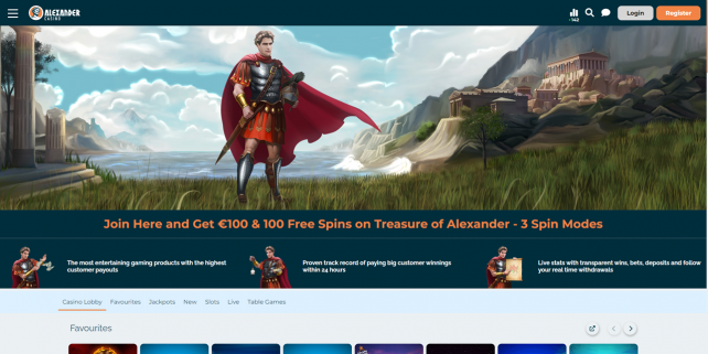 Alexander Casino Homepage Desktop