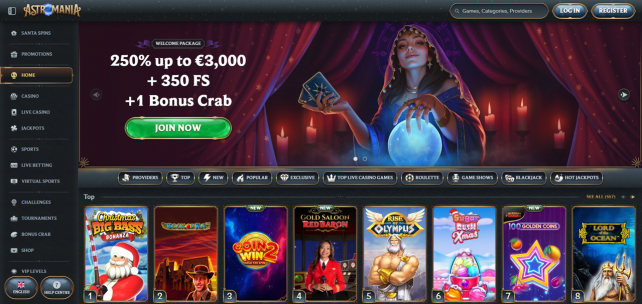 Astromania Casino Homepage Desktop