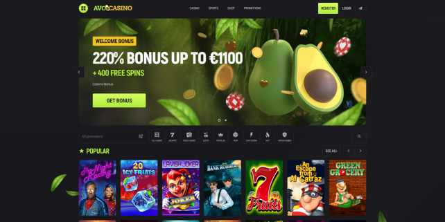 AvoCasino Homepage Desktop