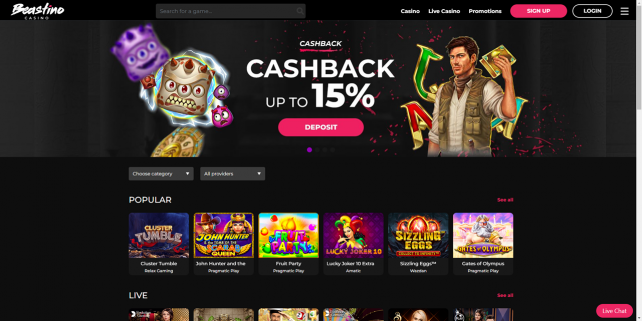 Beastino Casino Homepage Desktop