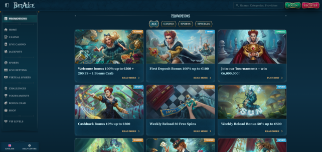 BetAlice Casino Homepage Desktop