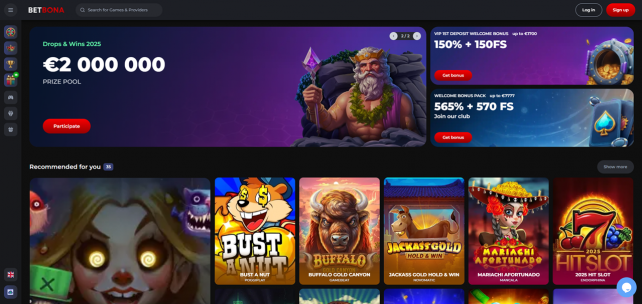 BetBona Casino Homepage Desktop