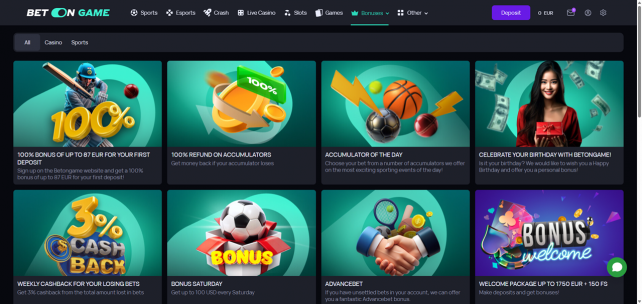 BetOnGame Homepage Desktop
