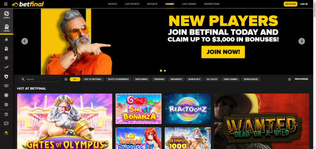 Betfinal Casino Homepage Desktop