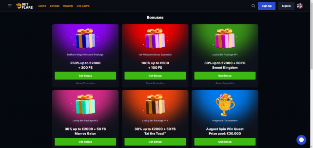 Betflare Homepage Desktop