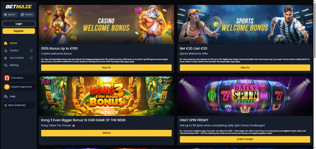 Betmaze Homepage Desktop