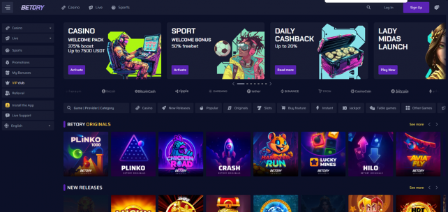 Betory Casino Homepage Desktop