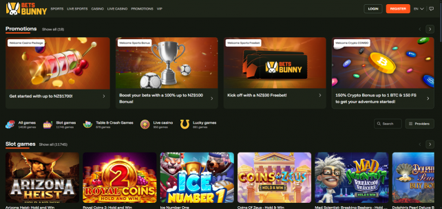 Bets Bunny Casino Homepage Desktop
