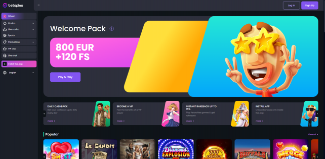 Betspino Casino Homepage Desktop
