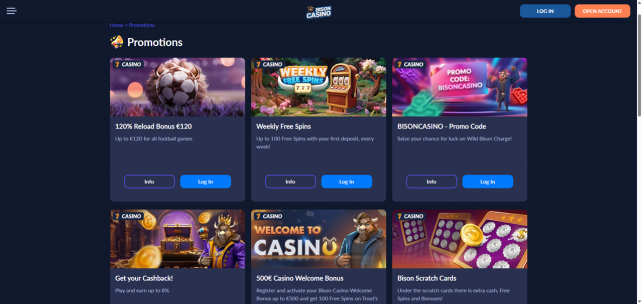 Bison Casino Homepage Desktop