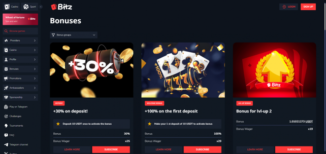 Bitz Casino Homepage Desktop