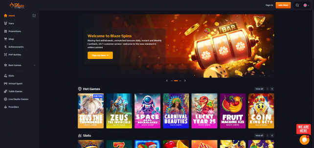 Blaze Spins Casino Homepage Desktop
