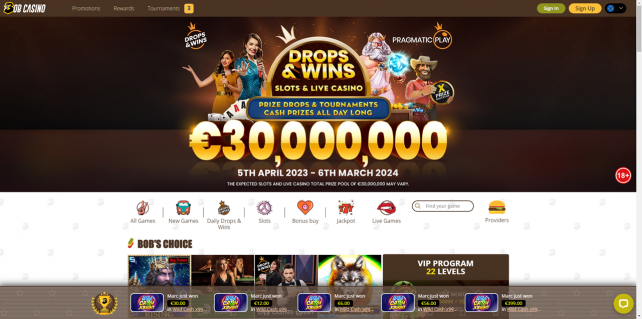 Bob Casino Homepage Desktop