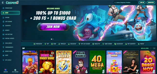 Caspero Casino Homepage Desktop