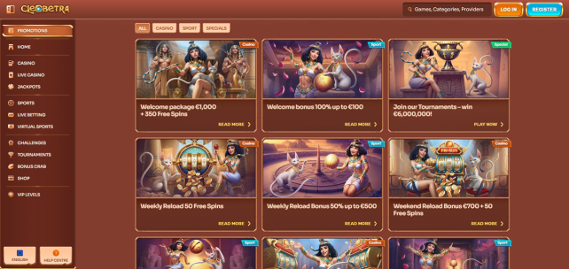 Cleobetra Casino Homepage Desktop