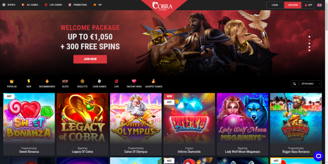 Cobra Casino Homepage Desktop