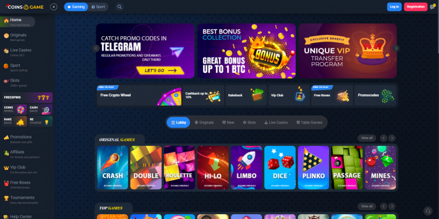 Coins.Game Homepage Desktop