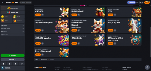 CorgiBet Casino Homepage Desktop