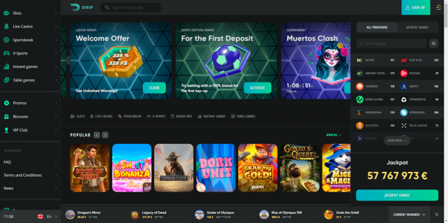 Drip Casino Homepage Desktop