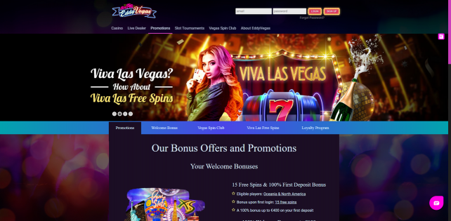 EddyVegas Casino Homepage Desktop