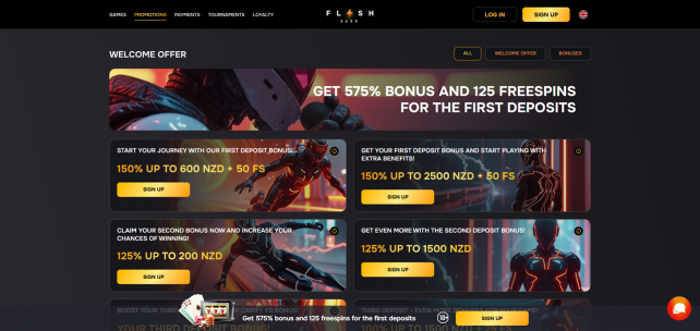 FlashDash Casino Homepage Desktop