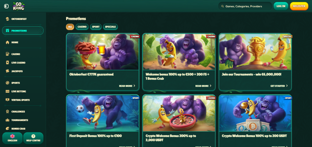 GoKong Casino Homepage Desktop