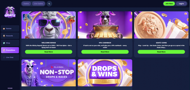 Goatz Casino Homepage Desktop