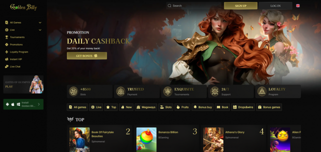 Golden Billy Casino Homepage Desktop