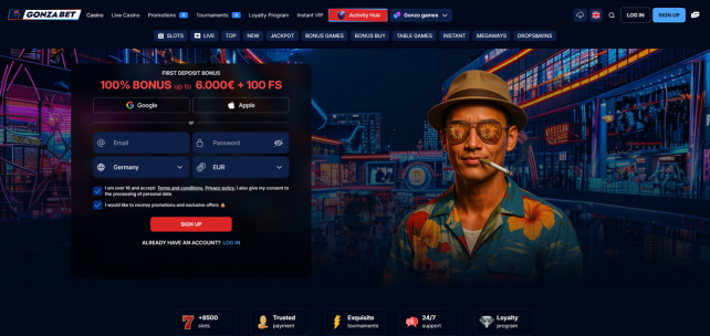 Gonzabet Casino Homepage Desktop