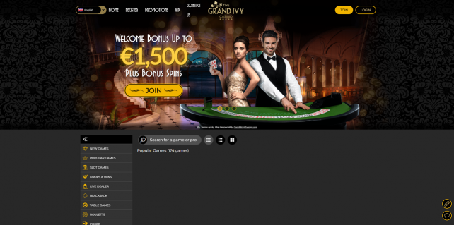 Grand Ivy Casino Homepage Desktop
