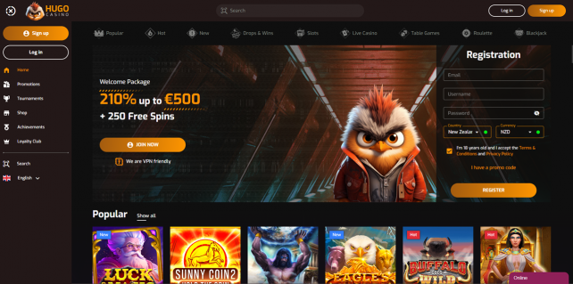 HugoCasino Homepage Desktop