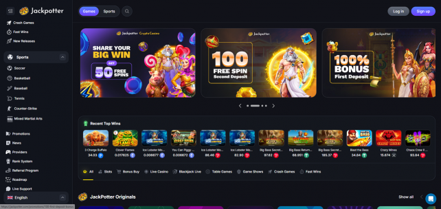 Jackpotter Casino Homepage Desktop