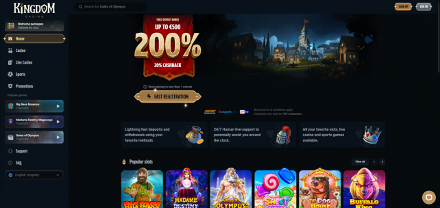KingdomCasino Homepage Desktop