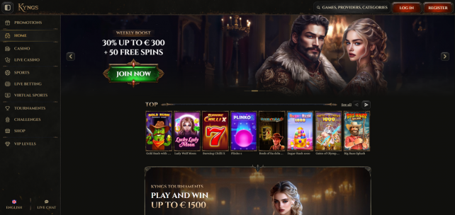 Kyngs Casino Homepage Desktop