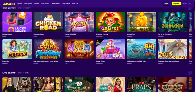 LiveWinz Homepage Desktop