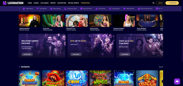 LuckNation Casino Homepage Desktop
