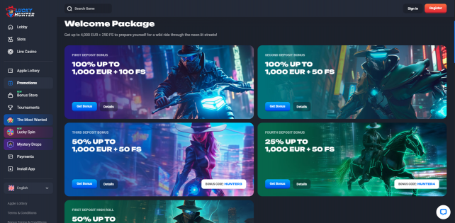 LuckyHunter Homepage Desktop